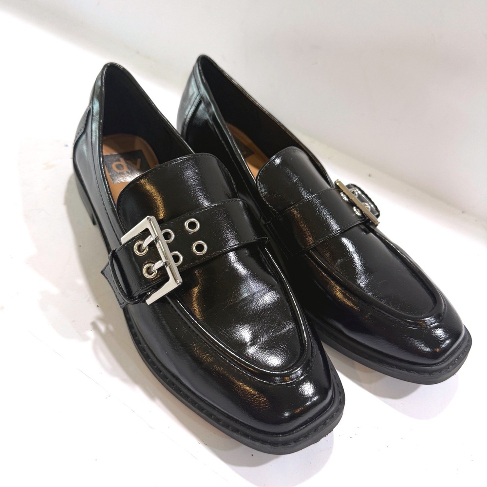 DV Dolce Vita Fraud Black Buckle Loafers Square Toe Shoes WMS 8.5